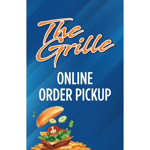 Vertical online order pickup sign for The Grille
