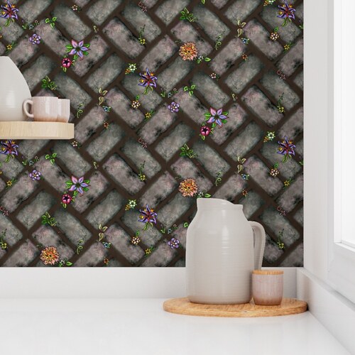 Urban Sightings pattern shown as wallpaper in a room